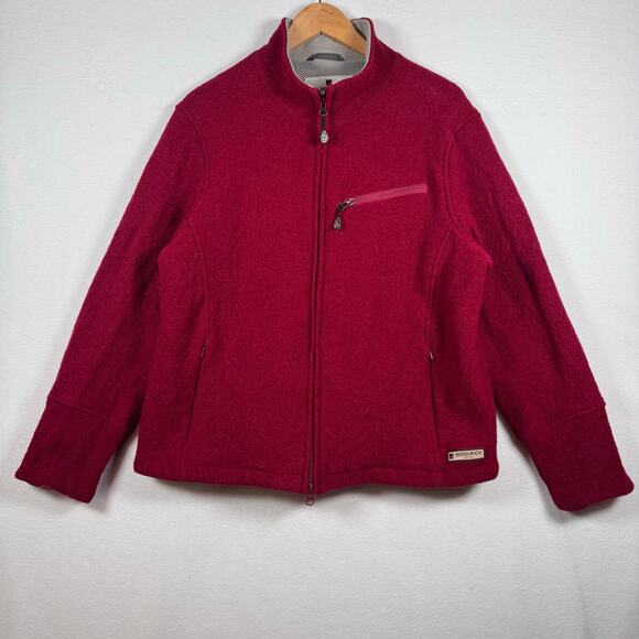 Woolrich Jacket Womens XL Red Wool Full Zip Grip Waist Mesh Lined Coat Mock Neck - Picture 1 of 13